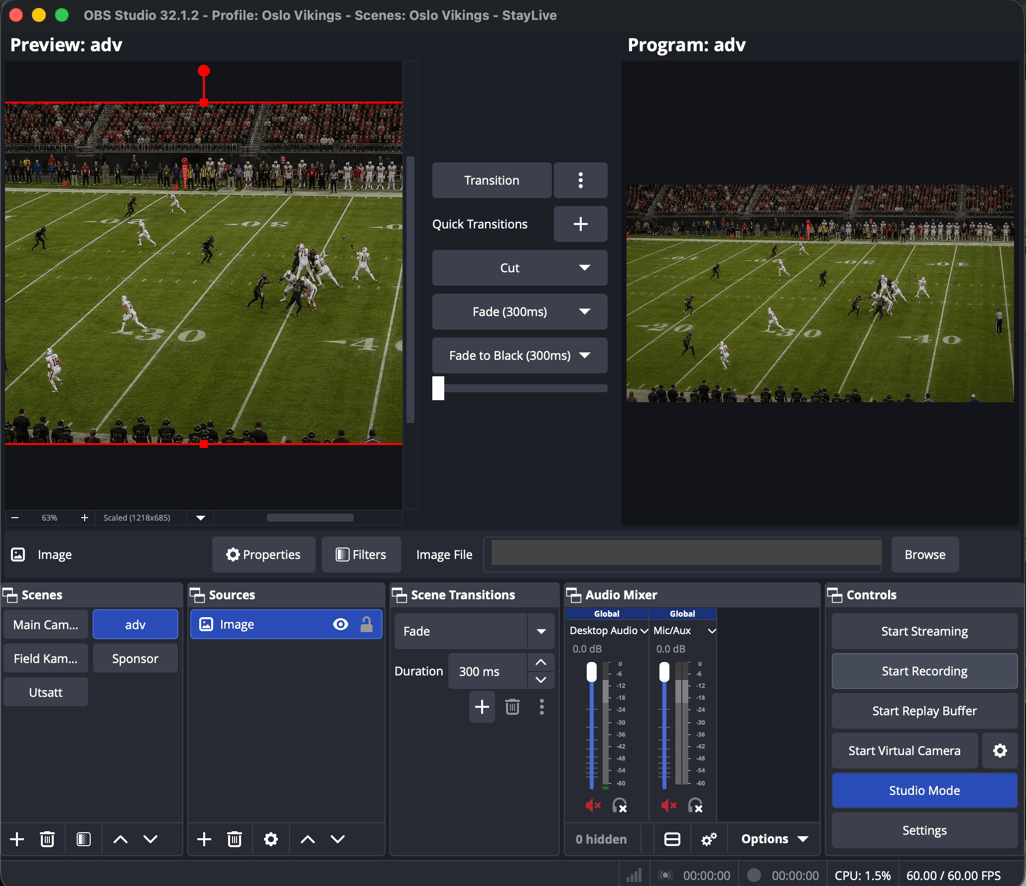 OBS Studio main window showing the Scenes and Sources panels