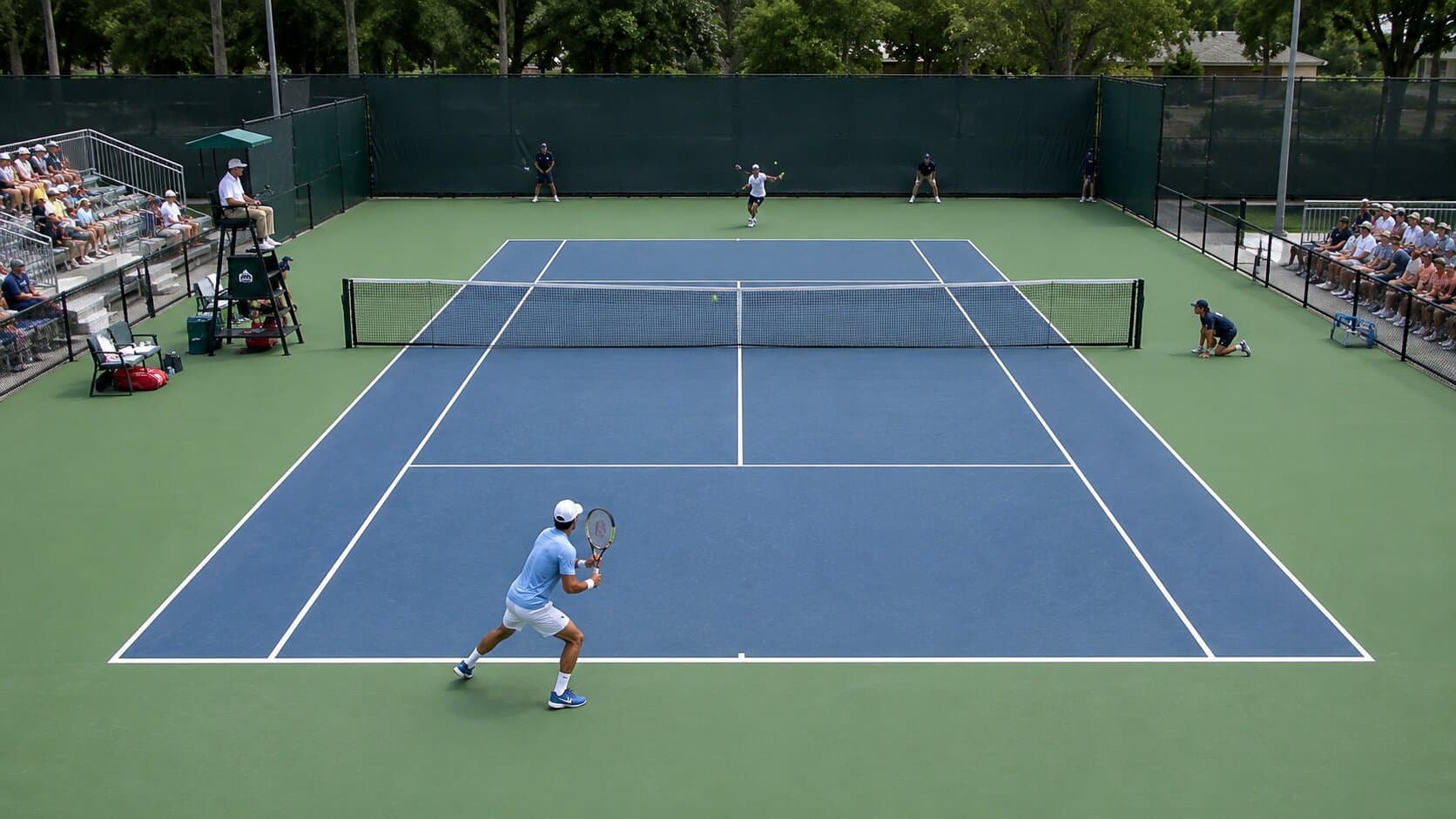 Tennis match on a hard court