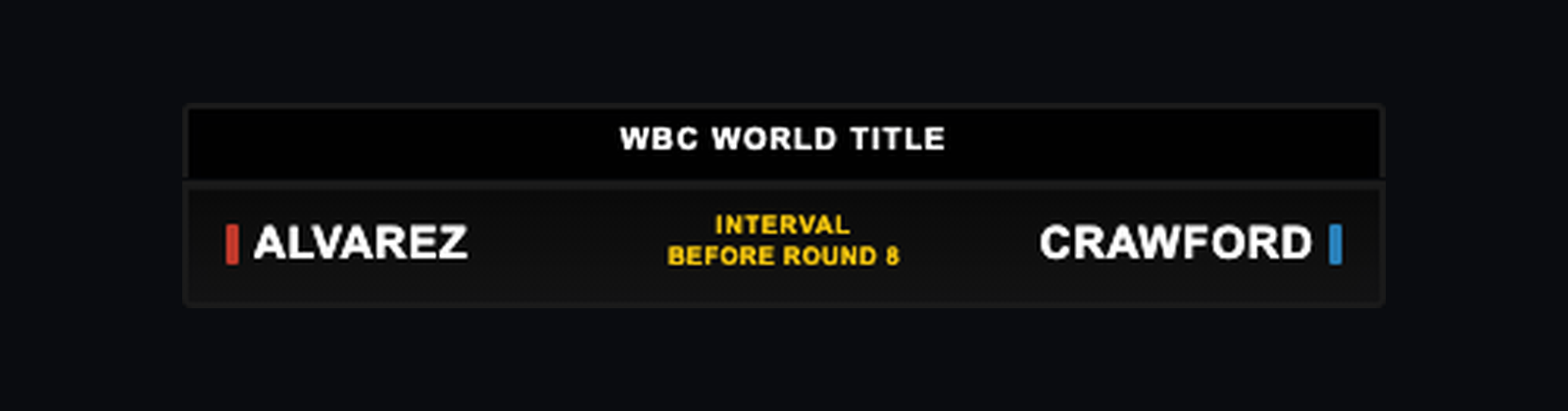 The boxing overlay showing an automatic interval message reading Interval, Before Round 8, between rounds
